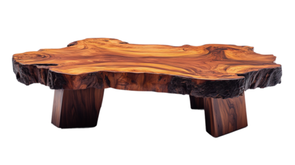 Exquisite handcrafted walnut coffee table, cut out. Isolated on a transparent background.