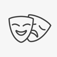 Theater masks line icon. Drama and Comedy Emotions Symbols. Masquerade, Festive, Performance Emblem.  Vector illustration on white background.