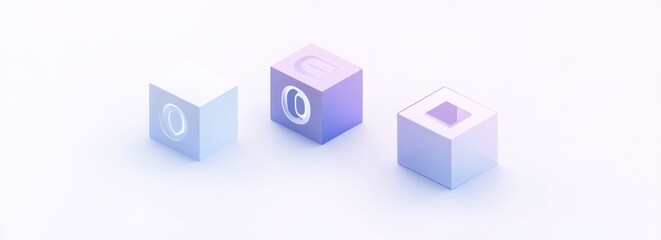 Three pastel-colored cubes with numbers and a square hole.