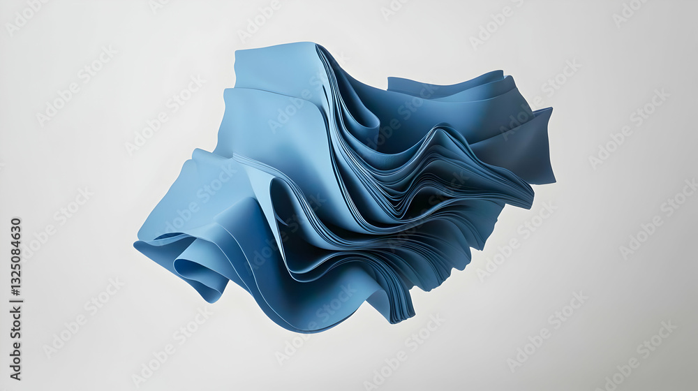 Poster abstract 3d render of a blue wave form with smooth surface against a white background