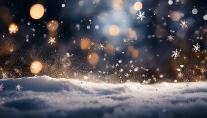 Obraz premium mesmerizing snowfall illuminated against a dark background creating a magical winter atmosphere with swirling flakes and ethereal bokeh effects