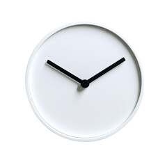 Modern white wall clock with a minimalist design, cut out. Isolated on a transparent background.