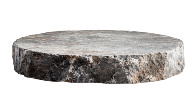 Round stone podium for product display, cut out. Isolated on a transparent background.
