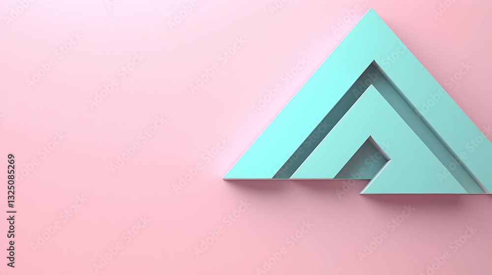 Poster abstract 3d render of teal overlapping triangles on a pastel pink background minimalist geometric de