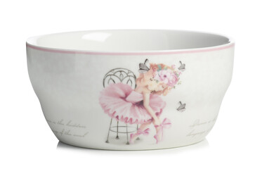 Kids porcelain floral plate on white background isolation