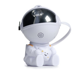 Astronaut starry sky projector on white background isolation
