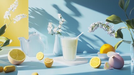 Refreshing lemon and milk beverage with natural elements