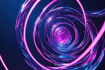 Luxurious Spiral Luminescent Threads on Midnight Blue and Fuchsia Background Elegant Graphic Design Template for High-End Events