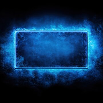 A luminous blue rectangle surrounded by ethereal glowing smoke