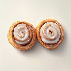 Fototapeta premium Two delicious cinnamon rolls with a sweet glaze, perfect for a cozy morning treat!
