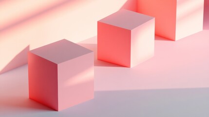 Obraz premium Three pink cubes in sunlight, minimalist scene.