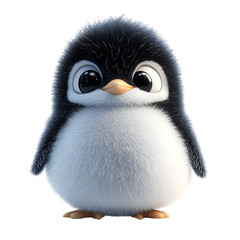 Naklejka premium Fluffy 3D Cartoon Penguin Chick with Big Eyes Isolated on Transparent Background