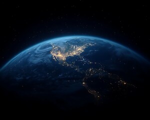Fototapeta premium Earth at night, North America, stars, space, concept