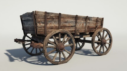 Fototapeta premium An Old Wooden Wagon Resting on a White Background Surface