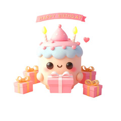 Birthday Cupcake With One Candle 3D Cute