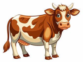 vector of  Brown and white cow standing on white background looking curiously