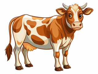 vector of  Brown and white cow standing on white background looking curiously