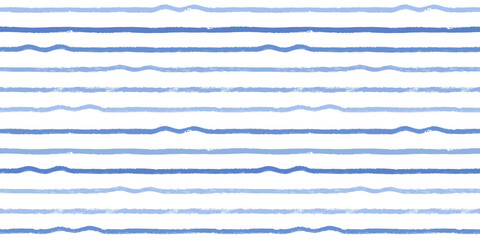 Wave stripes seamless pattern. Hand drawn wavy beach vector print, grunge paint lines with waves, blue watercolor background