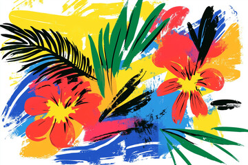 Abstract shapes and colorful patterns with bold brush strokes and vibrant colors, creating an atmosphere reminiscent of summer beach days