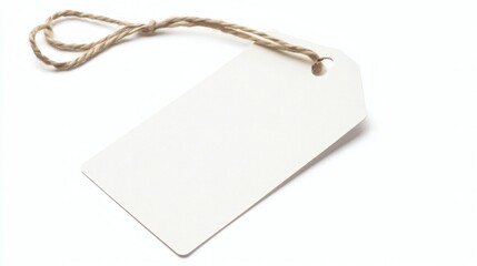 Fototapeta premium A blank white tag with a string, perfect for labeling items or gifts in various creative projects isolated on white background.