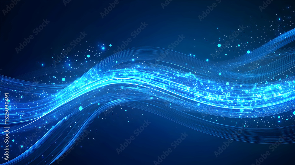 Aufkleber abstract digital wave formed by blue illuminated particles on dark background representing data flow