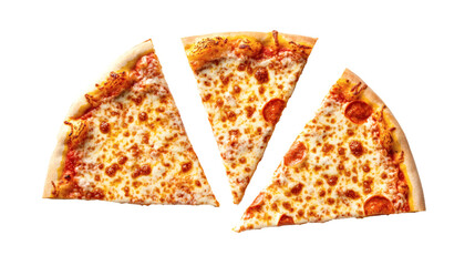A round pizza topped with pepperoni slices, cut into equal triangular pieces. Delicious Pizza Margherita Isolated on White Background for Culinary Art and Food Promotion.