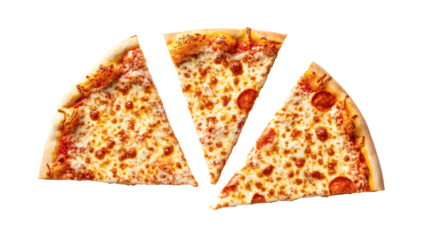 A round pizza topped with pepperoni slices, cut into equal triangular pieces. Delicious Pizza Margherita Isolated on White Background for Culinary Art and Food Promotion.