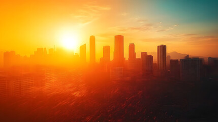 Fototapeta premium City being hit by heatwave, extreme heat and climate change concept