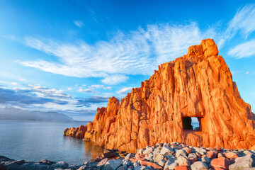 Exciting  sunset view of Red Rocks (Rocce Rosse) in Arbatax.
