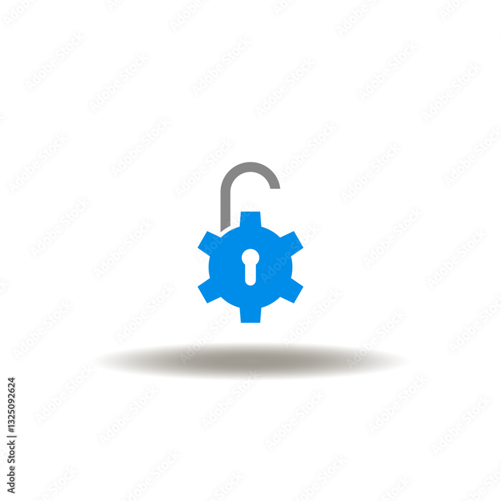 Poster vector illustration of lock gear wheel unlock. icon of vpn. symbol of digital threats. pictogram of 