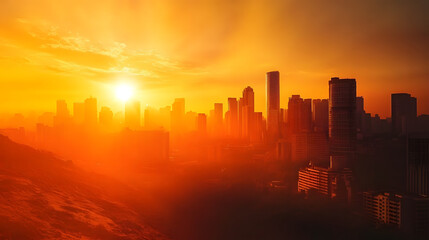 City being hit by heatwave, extreme heat and climate change concept