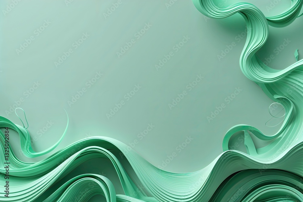 Poster mint green artistic background with fluid loops and empty space for design