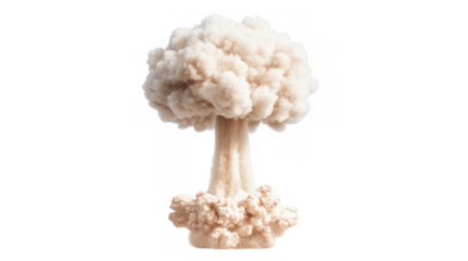 Large explosion cloud rising from ground with thick smoke and billowing top against transparent background