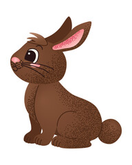  Cute brown rabbit sitting on a white background. Cartoon bunny illustration. Easter celebration and springtime holidays.
