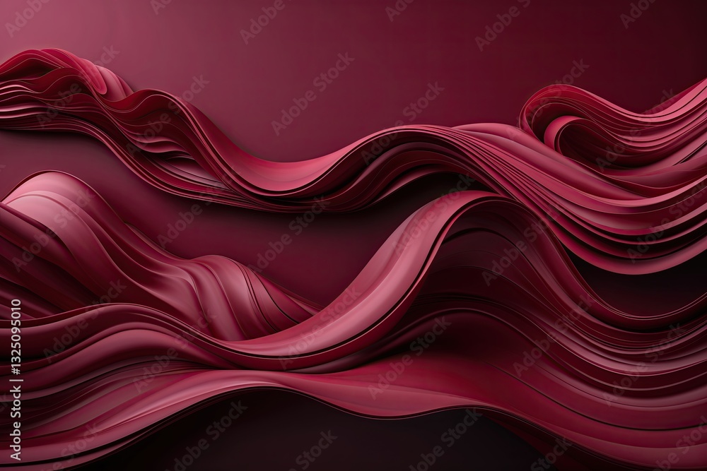 Poster burgundy background with fluid waves and undulating patterns