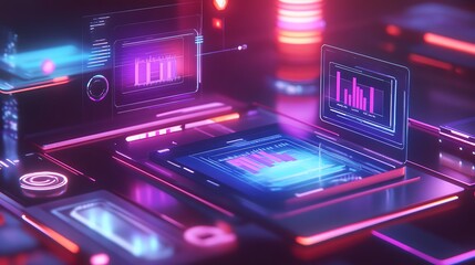 Futuristic visualization data with vibrant color palettes and advanced interfaces