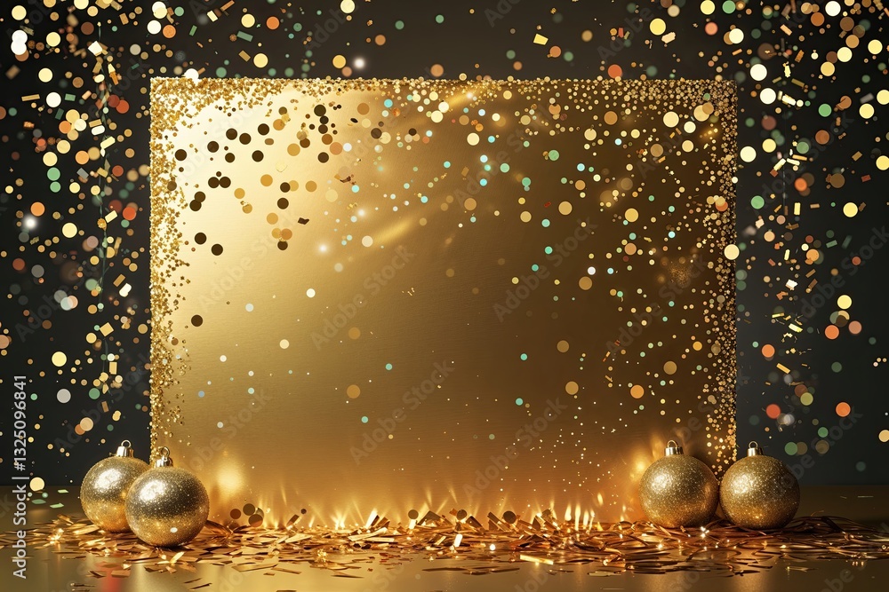Poster vibrant golden canvas with colorful confetti stream and sparkling visual effects