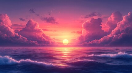 Fototapeta premium Pink Sunset Over the Ocean