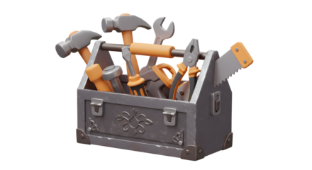 Cartoon Toolbox Filled with Various Hand Tools for Home Repair