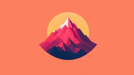 Majestic Mountain Peak at Sunset: A Low-Poly Landscape Illustration