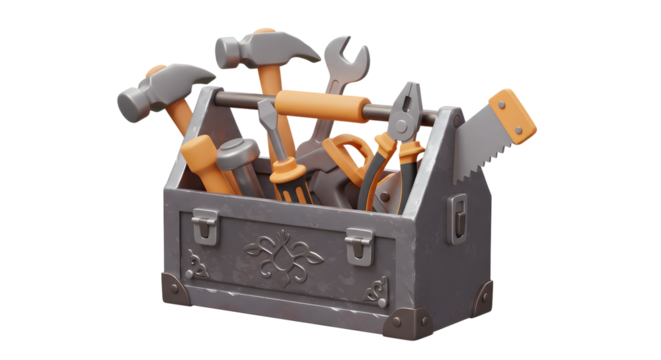 Cartoon Toolbox Filled with Various Hand Tools for Home Repair