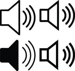  Speaker Icon, Set with Sound Waves vector illustration