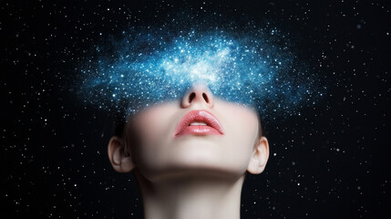 Woman experiencing psychedelic ketamine therapy visualizing a starry universe