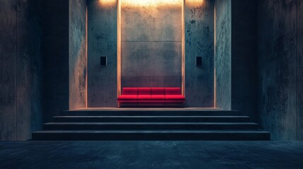 Futuristic hallway with red lighting