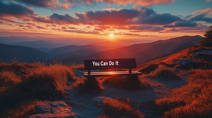 Motivational sunrise scene with "You Can Do It" text over mountains