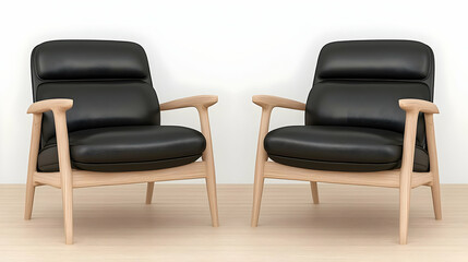 Obraz premium 3D Render of Modern Black Leather Armchairs