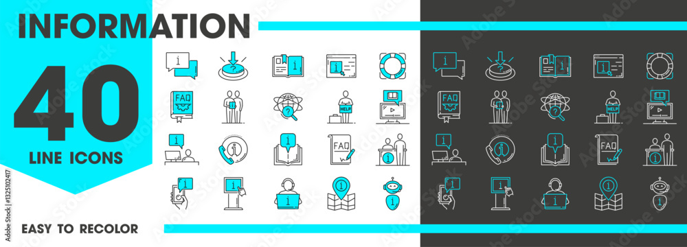 Aufkleber information line icons of faq, call center and customer support service, vector pictograms. informat