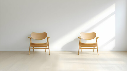 Obraz premium Modern Wooden Chairs in Minimalist Room 3D Illustration