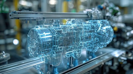 Automotive Innovation: Digital Blueprint of Engine Assembly in Car Factory