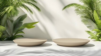 Beige Platforms Tropical Leaf 3D Render